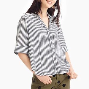 Boxy Short-Sleeve Striped Button-up